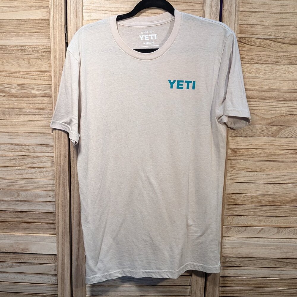 YETI T-shirt Tan with Teal Logo Size Medium
